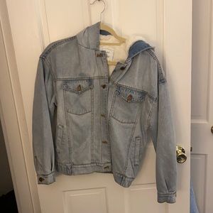 Fuzzy hooded jeans jacket!